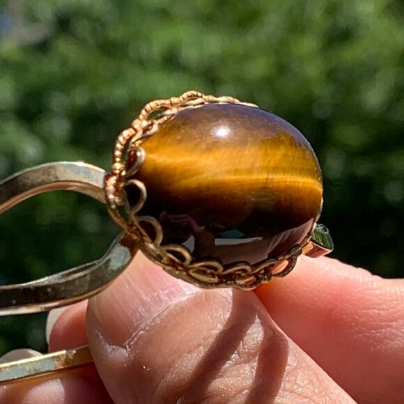 Vtg Genuine Tiger Eye Stone Cuff Bracelet - Picture 7 of 12
